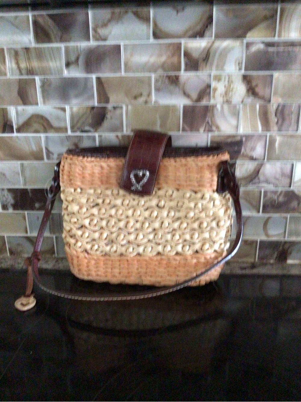 Brighton Woven Straw Crossbody in Natural and Brown